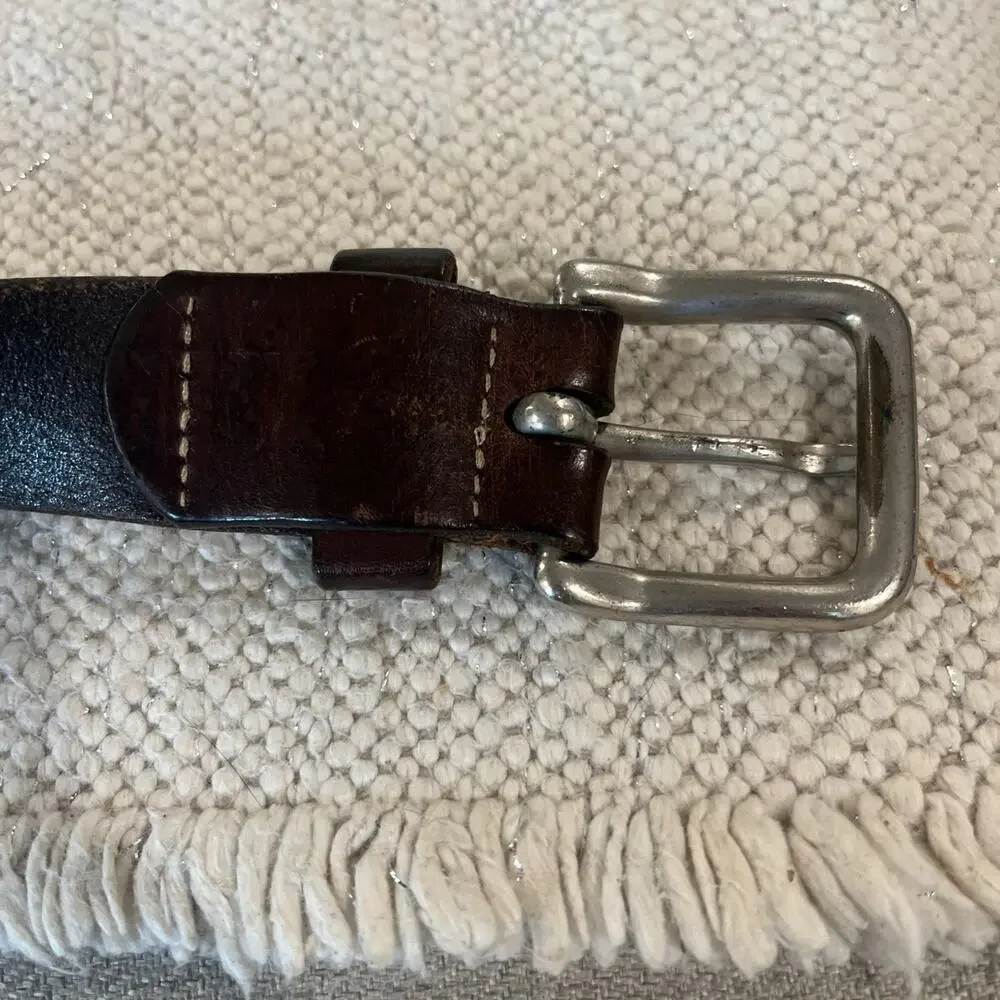 American Eagle Mens Dark Brown Genuine Leather Belt Silver Buckle 34-40